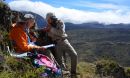 Rob Coe and Trevor Duarte orienting cores from a lava flow site