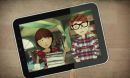 ipad showing two student characters