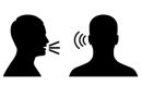 Illustration conveying one person speaking and a second person listening.