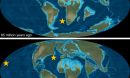 paleomaps before (top) and during (bottom) the collision