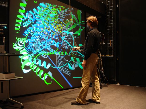 Protein Data Bank (PDB) browser software on C-Wall (virtual reality wall) at the California Institute for Telecommunications and Information Technology (Calit2) at the University of California, San Diego.