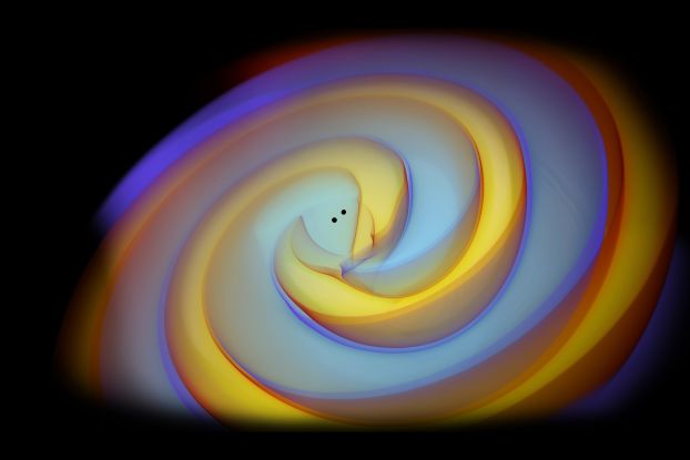 Two black holes colliding and resulting gravitational waves