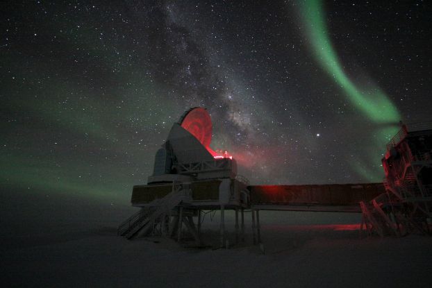 south pole telescope at night with starry sky