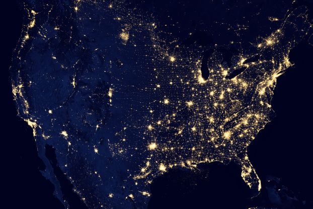 composite view of continental United States showing Suomi NPP observations of nighttime illumination