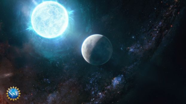 This illustration highlights a newfound small white dwarf that is somewhat larger than Earth's moon.