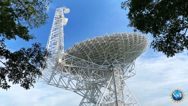 Robert C. Byrd Green Bank Telescope with blue sky in the background