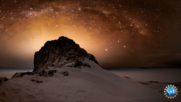 Castle Rock, a natural geologic landmark near McMurdo Station in Antarctica