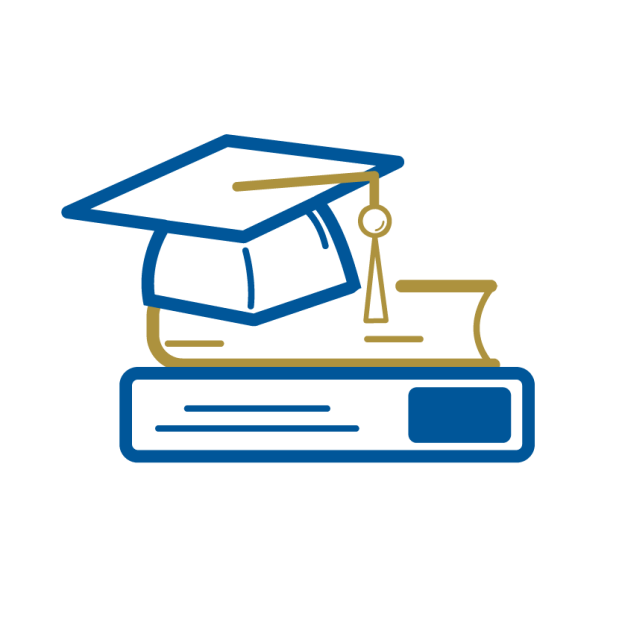 graduation cap on top of books