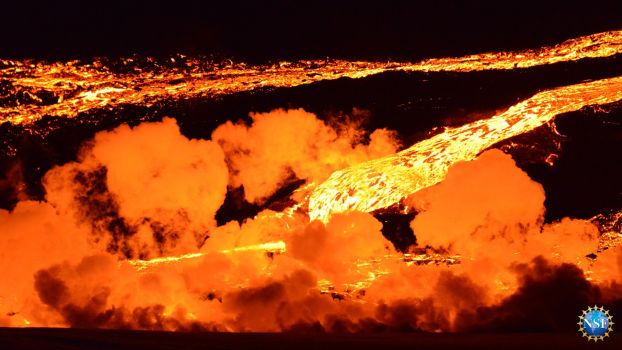 Steaming lava glowing