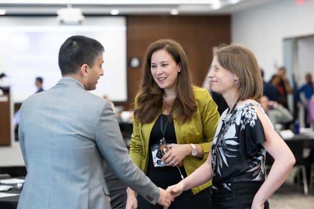 Erwin Gianchandani, Assistant Director of TIP, greets attendees at NSF's 2023 Industry Convening. NSF's Directorate for Technology, Innovation and Partnerships convened industry leaders to explore potential areas of collaboration.