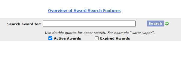 A screenshot of the NSF Award Search's Simple Search, which includes a simple search bar.