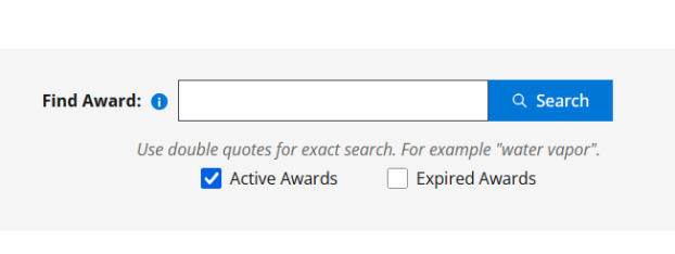 A screenshot of the NSF Award Search's Simple Search, which includes a simple search bar.