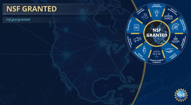 virtual background with blue hue and a wheel in the corner housing icons such as a light bulb, paper, a building, two hands etc.