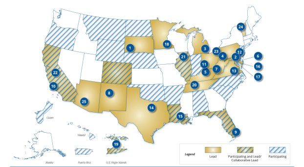 Map showing the locations of the GRANTED covening awards