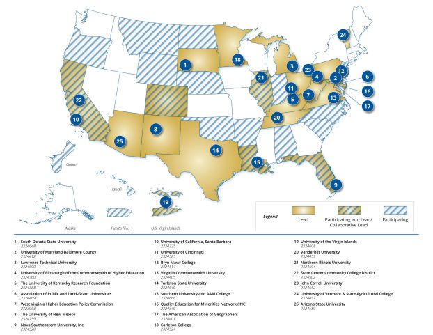 Map showing the locations of the GRANTED covening awards