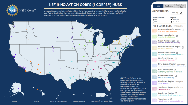 a map of i-corps hubs location - use link for more details