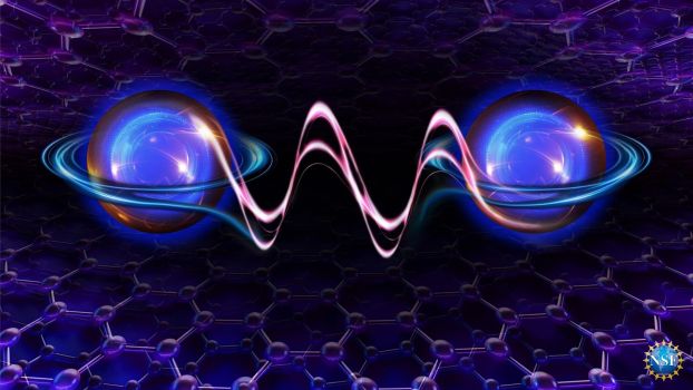 illustration of electrons moving around with abstract colors