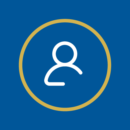 One person circle icon with blue background.