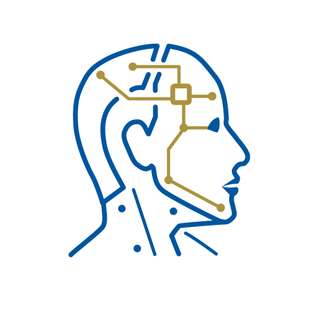 The side profile of a robot head.