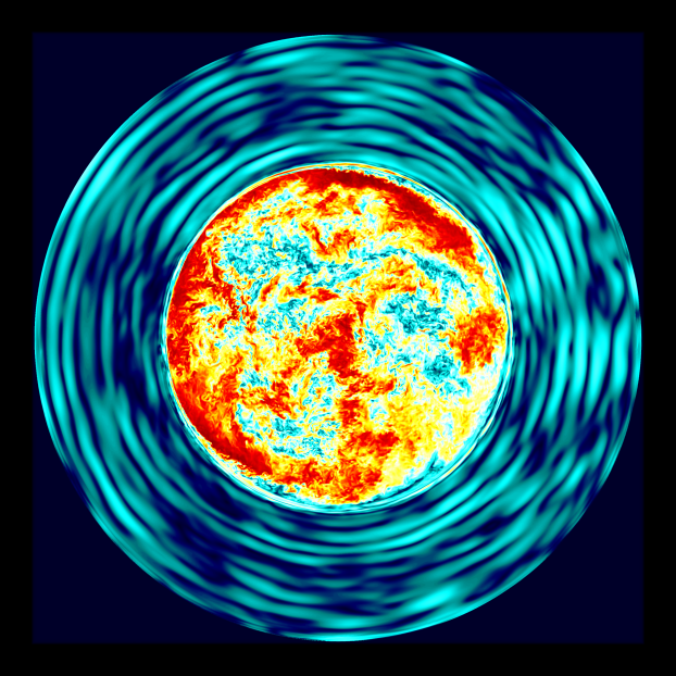 A visualization of a 25 solar mass star, captured from supercomputer’s simulation
