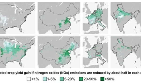 Less air pollution leads to higher crop yields