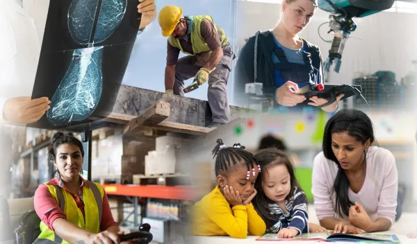 collage of workers and students
