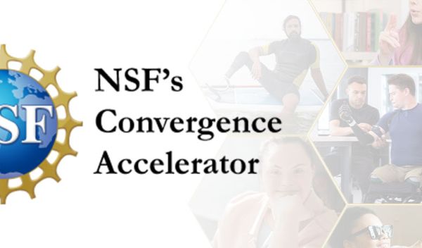collage of people in the background with the NSF logo and text NSF Convergence Accelerator 