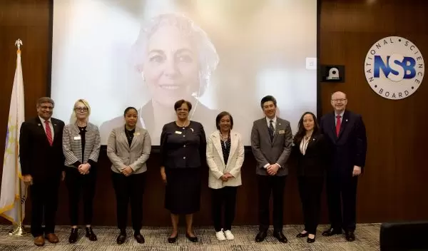 Director Sethuraman Panchanathan welcoming the eight newly appointed National Science Board members at NSF headquarters.