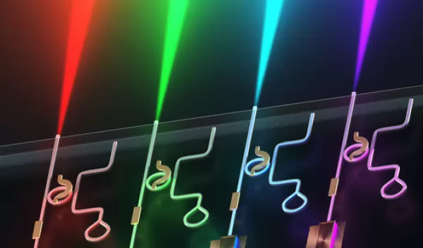Integrated laser platform, where a single chip generates narrow linewidth and tunable visible light covering all colors.