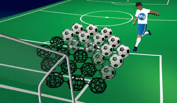 illustration of a soccer player about to kick a mirage of multiple soccer balls