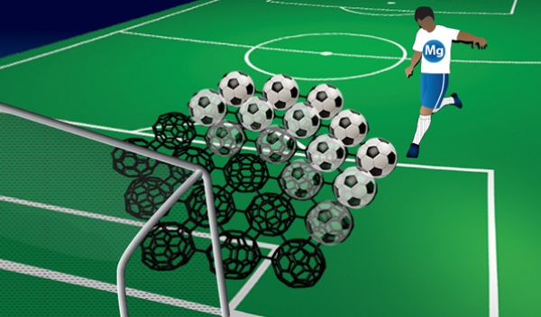 illustration of a soccer player about to kick a mirage of multiple soccer balls