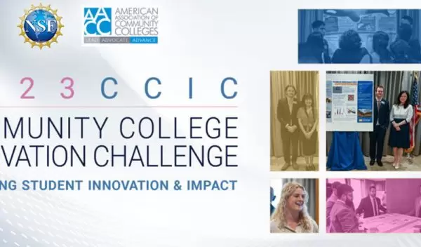 banner for Community College Innovation Challenge with a collage of students on a gray background along with the NSF logo and the AACC logo