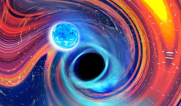 Rainbow Swirl is an artistic image inspired by a Black Hole Neutron Star merger event