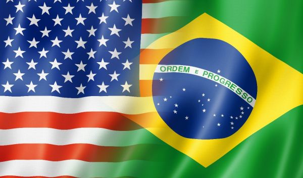 Two flags of USA and Brazil