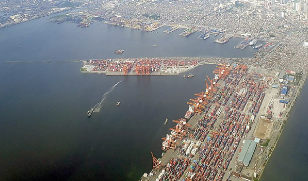 An aerial view of the port of Manila, a city in Asia that's at risk from sea-level rise.