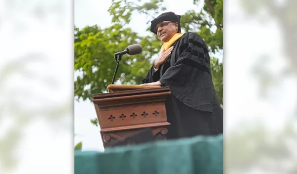 Sethuraman Panchanathan, director of the U.S. National Science Foundation, delivering the 2023 Commencement Address at the University of Vermont.