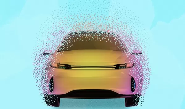 An illustration of a car surrounded by a cloud of dots