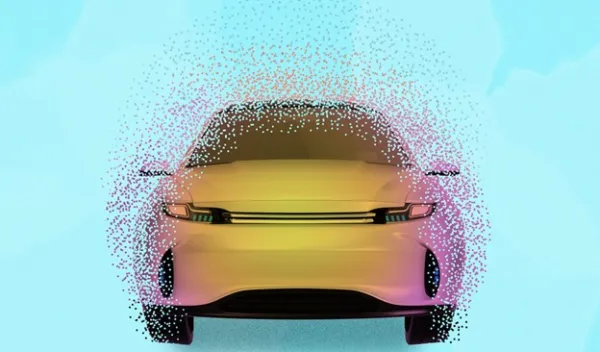 An illustration of a car surrounded by a cloud of dots