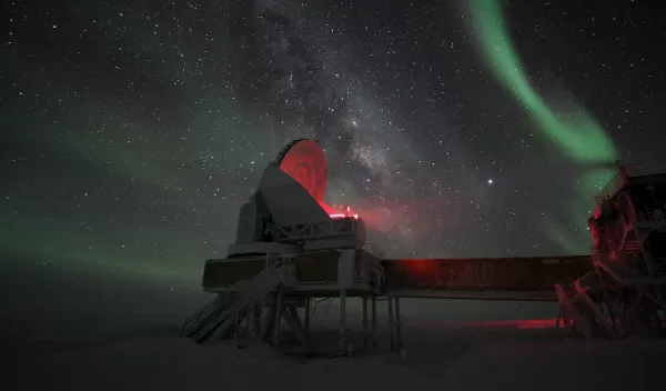 NSF's South Pole Telescope, at Amundsen-Scott South Pole Station, a key to discovering the relaxed galaxy cluster.