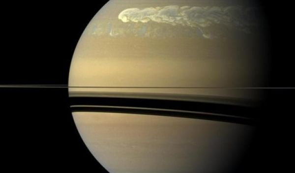 This image of Saturn was taken by the Cassini spacecraft about 12 weeks after a powerful storm was first detected.