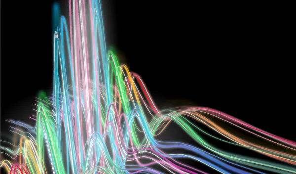 An artistic depiction of a coherent, laser-like X-ray pulse with the largest color spread generated to date