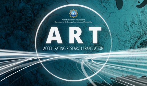Abstract technology background with the text National Science Foundation ART, Accelerating Research Translation