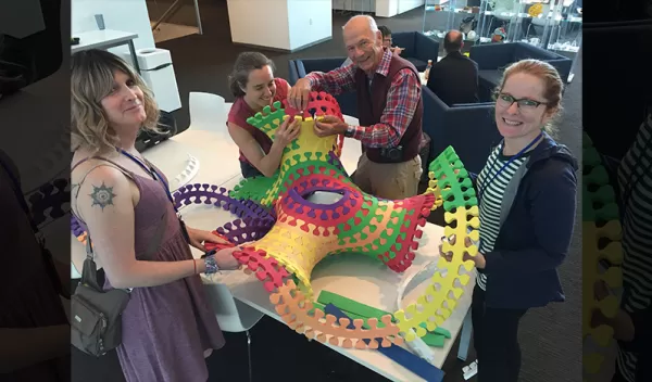 Participants in ICERM's "Illustrating Mathematics" semester program experience mathematical theory through art (Fall 2019)