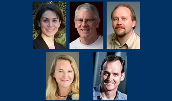 Clockwise from top: Principal investigators Maryam Fazel of the University of Washington, Stephen Wright of the University of Wisconsin-Madison, Piotr Indyk of MIT, Peter Bartlett of the University of California, Berkeley, and Lise Getoor of the University of California, Santa Cruz.