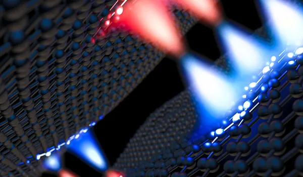 Artistic rendering of fractional excitons. A Brown University study finds that new quantum particles form by pairing quasiparticles that carry fractional charges.
