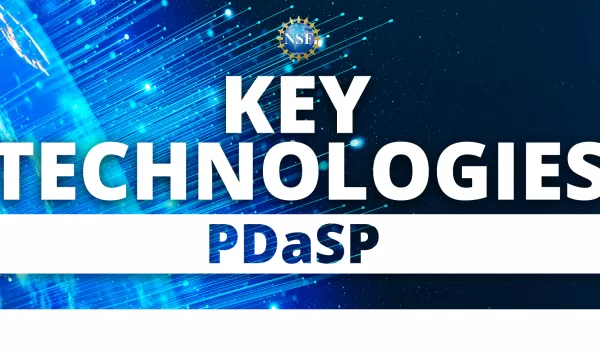 blue background banner for key technologies PDaSP