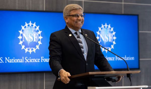 Director Sethuraman Panchanathan standing at a podium at U.S. National Science Foundation brand outreach showcase.