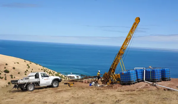 white truck by the EBS and adjacent strata on Kangaroo Island
