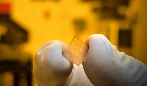 fingers holding A patterned chip with Hall bar devices 