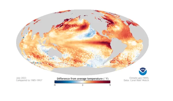 Sea surface anomalies across the Earth in July 2023 during the 2023-2024 El Niño event